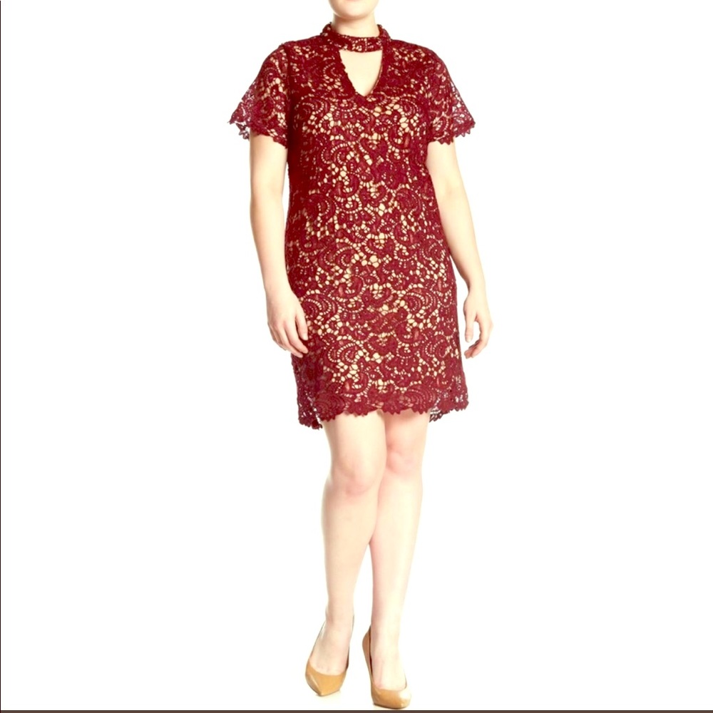 Blue pepper Dress / burgundy lace